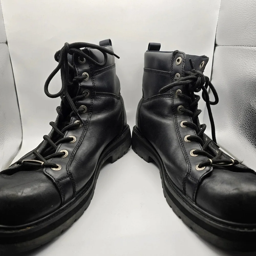 Harley Davidson Mens Black Leather Flame Boots Lace Up Biker 94096 Size 12